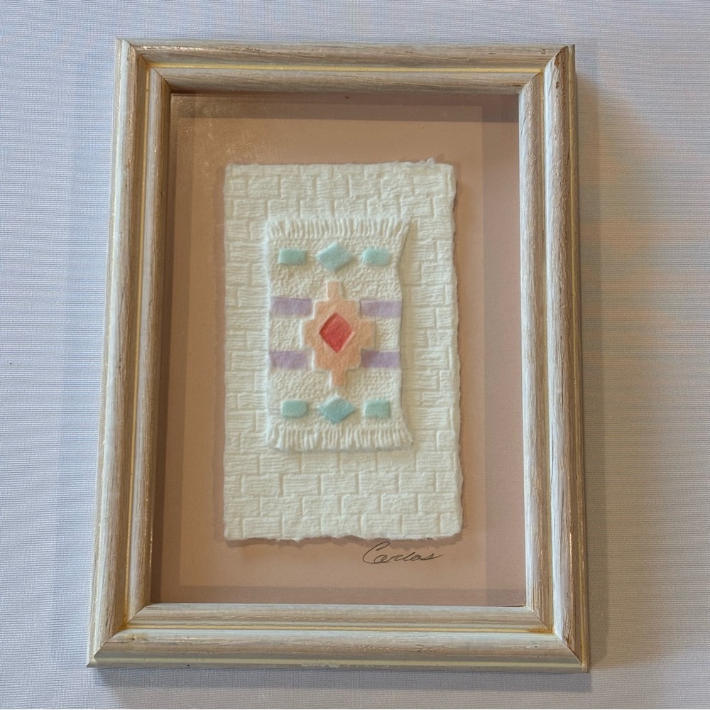 VINTAGE FIGI GRAPHICS Framed Hand‎ Cast Natural Fibers Art 1990s Aztec Inspired